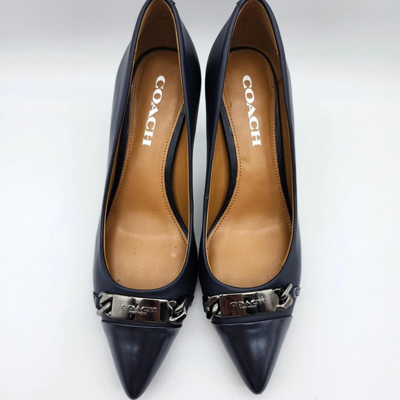 COACH Bowery Pointed Toe Kitten Heels – Navy Blue Leather – Size 6.5 - Picture 2 of 8